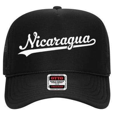 Nicaragua Baseball Jersey Script With Swoosh High Crown Mesh Back Trucker Hat