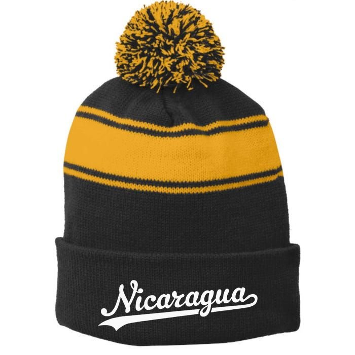 Nicaragua Baseball Jersey Script With Swoosh Stripe Pom Pom Beanie