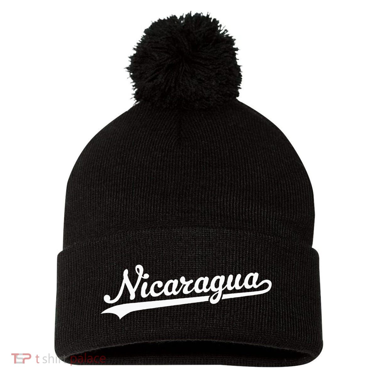 Nicaragua Baseball Jersey Script With Swoosh Pom Pom 12in Knit Beanie