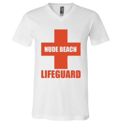 Nude Beach Lifeguard V-Neck T-Shirt