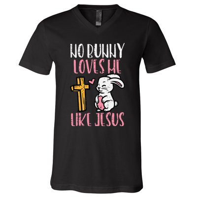 No Bunny Loves Me Like Jesus Easter Christian Religious V-Neck T-Shirt