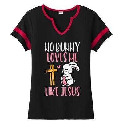 No Bunny Loves Me Like Jesus Easter Christian Religious Ladies Halftime Notch Neck Tee