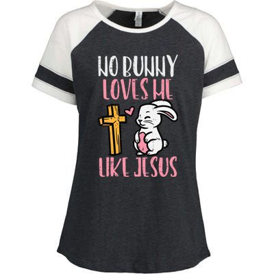 No Bunny Loves Me Like Jesus Easter Christian Religious Enza Ladies Jersey Colorblock Tee