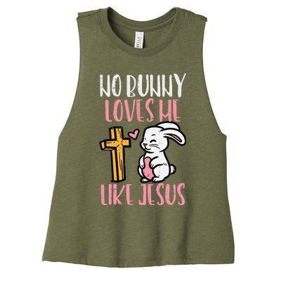 No Bunny Loves Me Like Jesus Easter Christian Religious Women's Racerback Cropped Tank