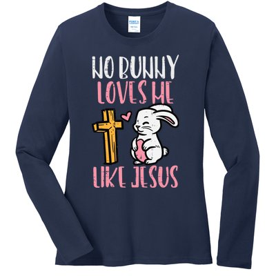 No Bunny Loves Me Like Jesus Easter Christian Religious Ladies Long Sleeve Shirt