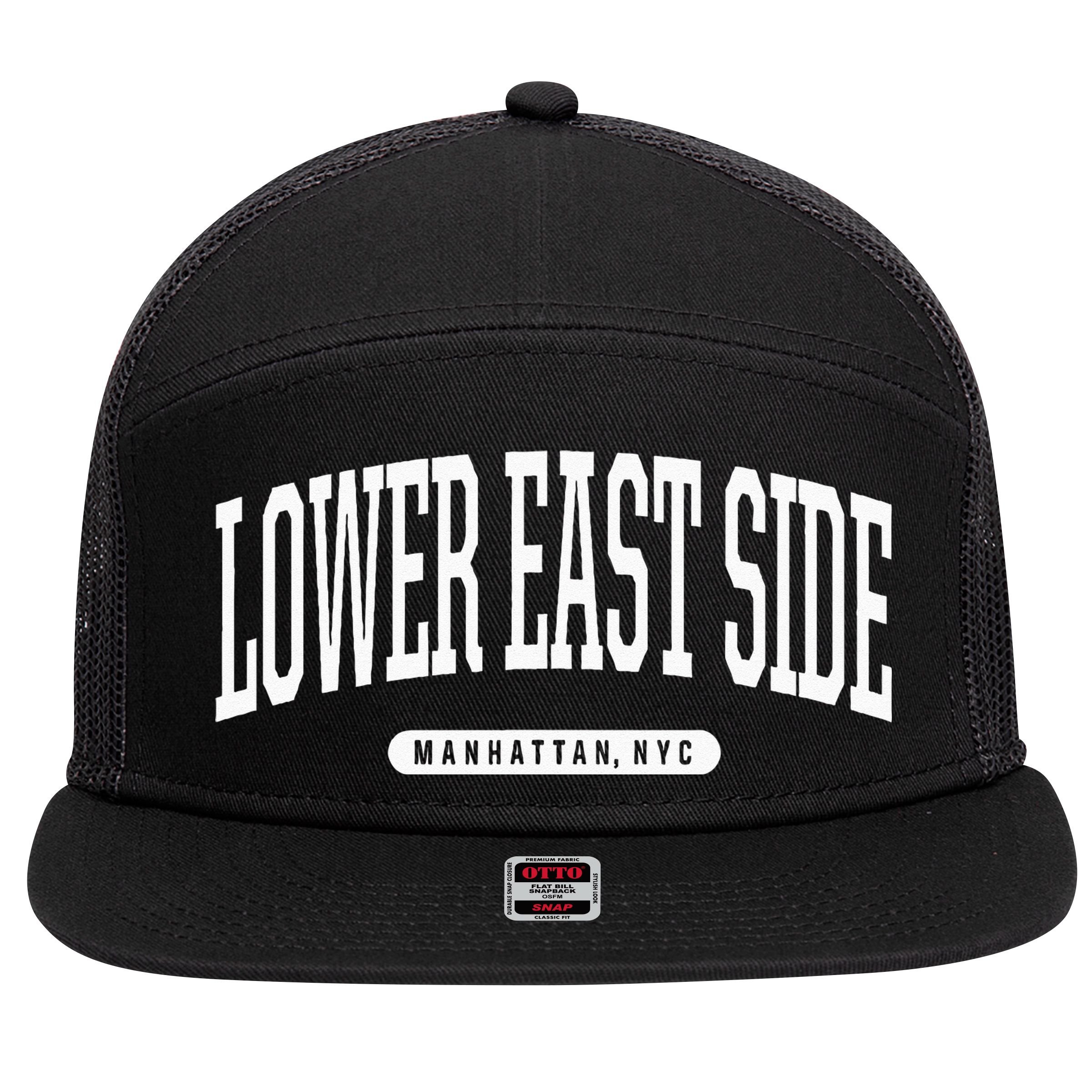 NYC Borough Lower East Side Manhattan New York 7 Panel Mesh Trucker Snapback Hat