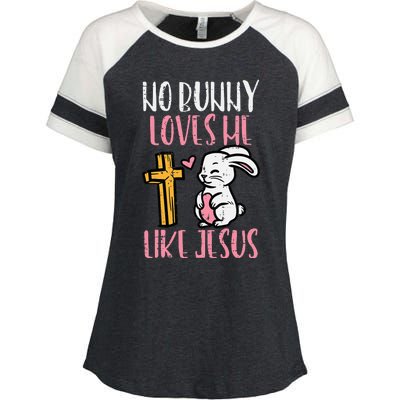 No Bunny Loves Me Like Jesus Easter Christian Religious Enza Ladies Jersey Colorblock Tee