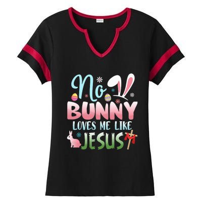 No Bunny Loves Me Like Jesus Easter Christian Religious Ladies Halftime Notch Neck Tee