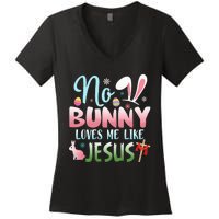 No Bunny Loves Me Like Jesus Easter Christian Religious Women's V-Neck T-Shirt