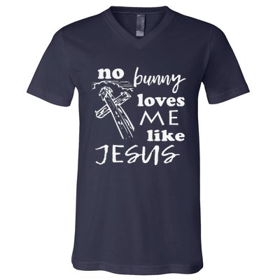 No Bunny Loves Me Like Jesus (White Print) Easter V-Neck T-Shirt