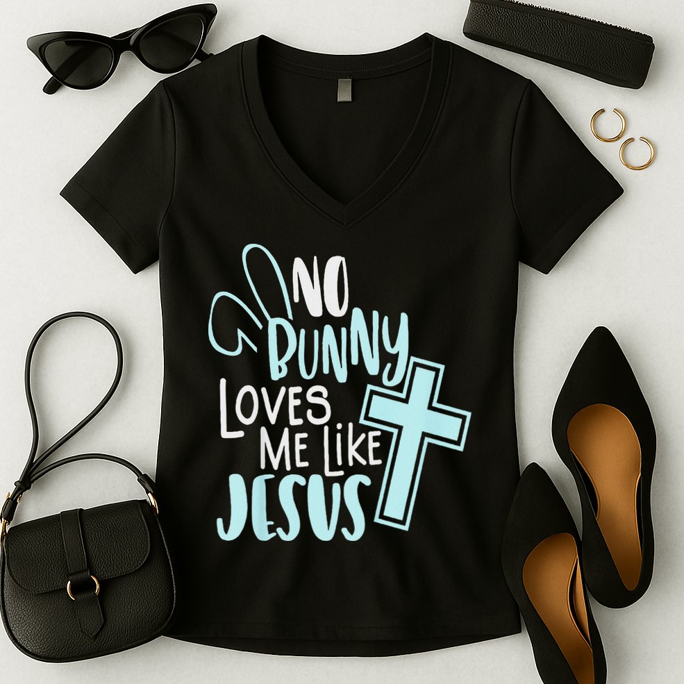 No Bunny Loves Me Like Jesus, Christian Easter Resurrection Women's V-Neck T-Shirt