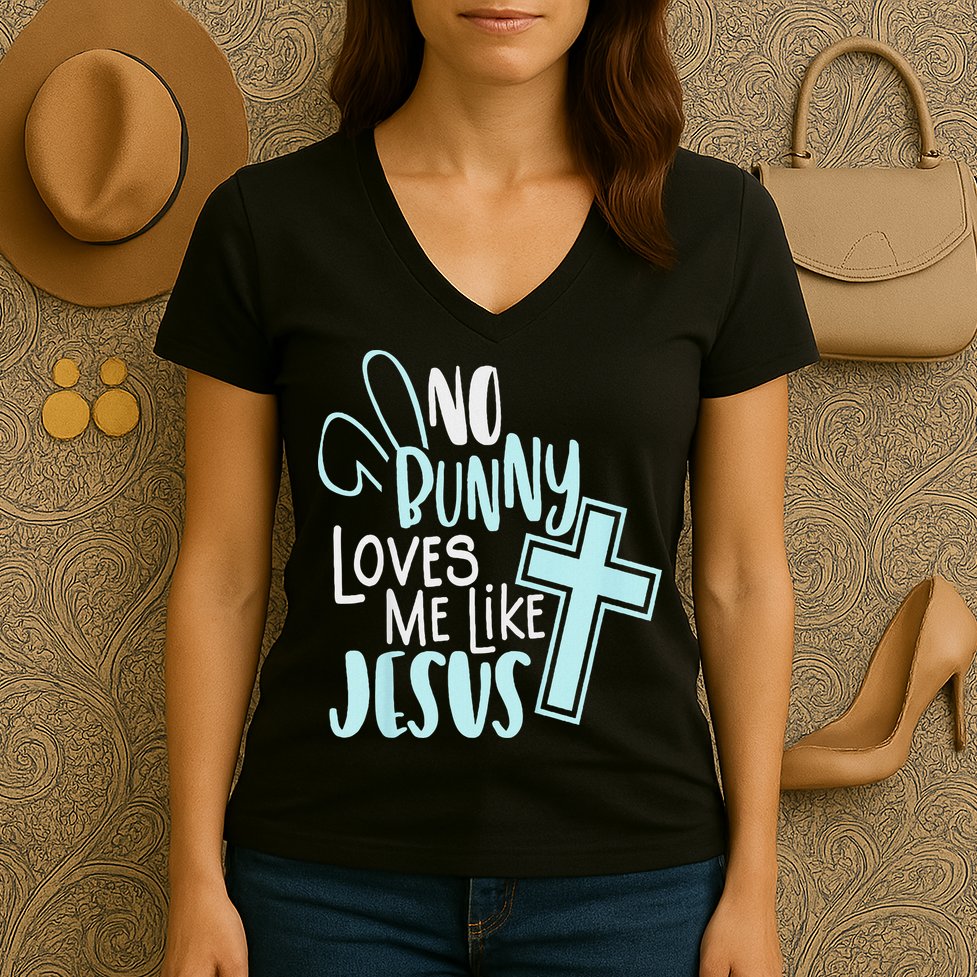 No Bunny Loves Me Like Jesus, Christian Easter Resurrection Women's V-Neck T-Shirt