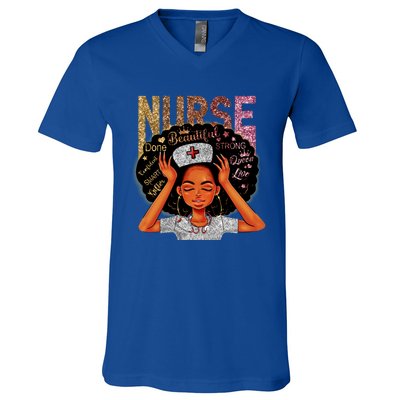 Nurse Black Magic Afro Melanin Queen Black History Gift V-Neck T-Shirt