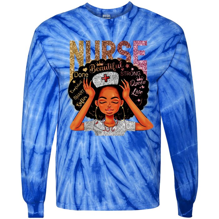 Nurse Black Magic Afro Melanin Queen Black History Gift Tie-Dye Long Sleeve Shirt