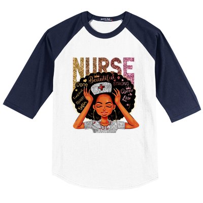 Nurse Black Magic Afro Melanin Queen Black History Gift Baseball Sleeve Shirt