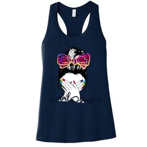 Nail Boss Messy Bun Nail Technician Manicurist Nail Polish Women's Racerback Tank