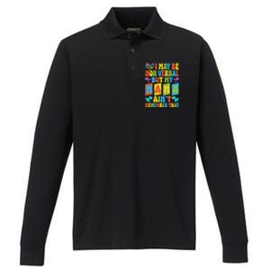 Nonverbal But My Mama AinT Autism Awareness Graphic Performance Long Sleeve Polo