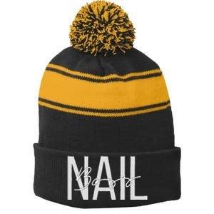 Nail Boss Nail Tech Stripe Pom Pom Beanie