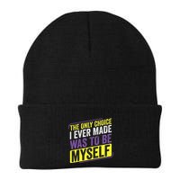 Non Binary Only Choice Be Myself Lgbt Enby Non Binary Flag Knit Cap Winter Beanie
