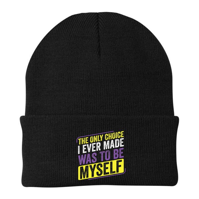 Non Binary Only Choice Be Myself Lgbt Enby Non Binary Flag Knit Cap Winter Beanie