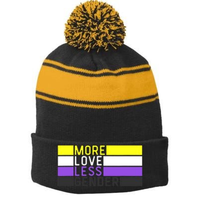 Non Binary Pride, NB More Love Less Gender, LGBTQ Nonbinary Stripe Pom Pom Beanie