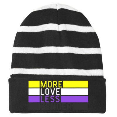 Non Binary Pride, NB More Love Less Gender, LGBTQ Nonbinary Striped Beanie with Solid Band