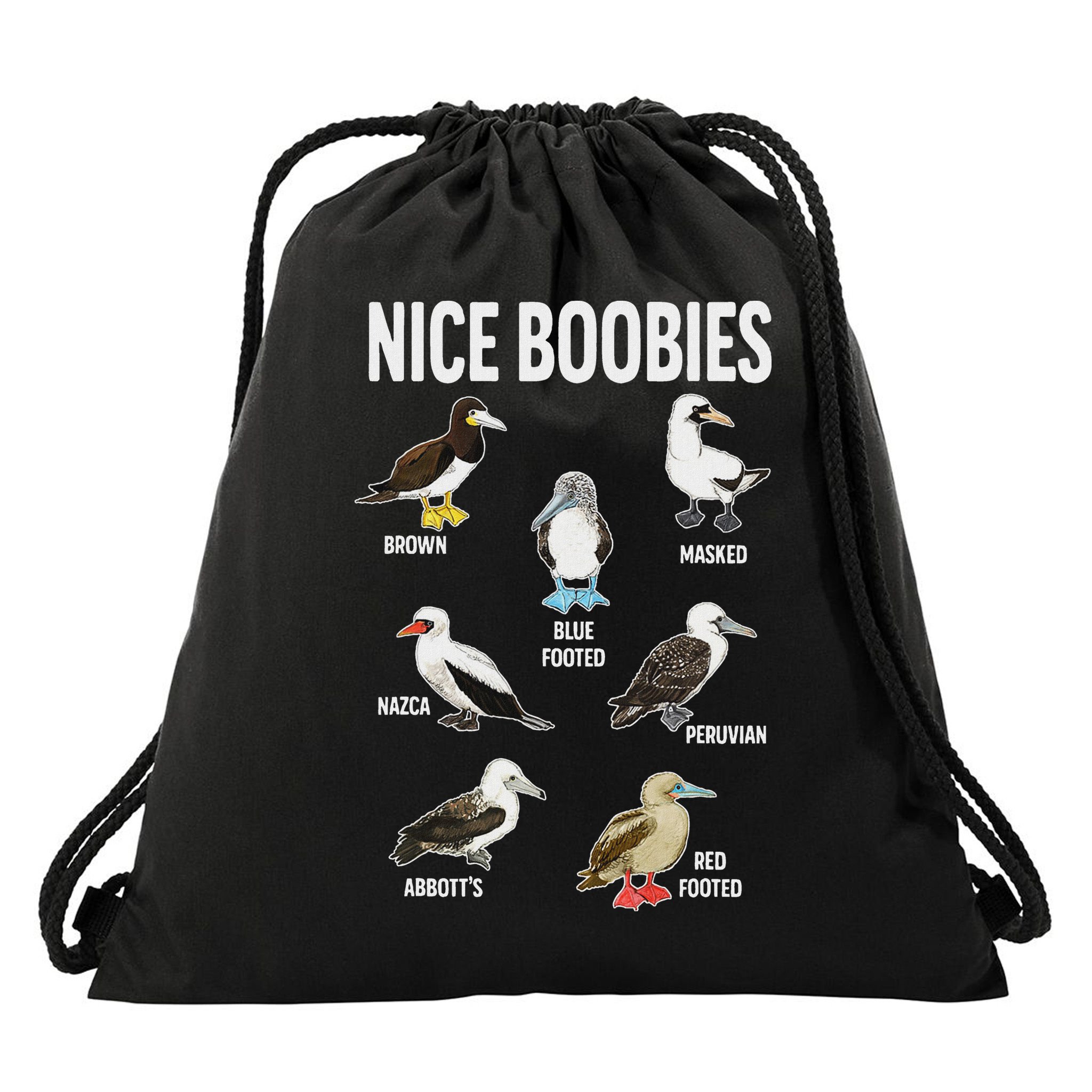 Nice Boobies Pun Adult Joke Funny Bird Lover Birdwatcher Drawstring Bag