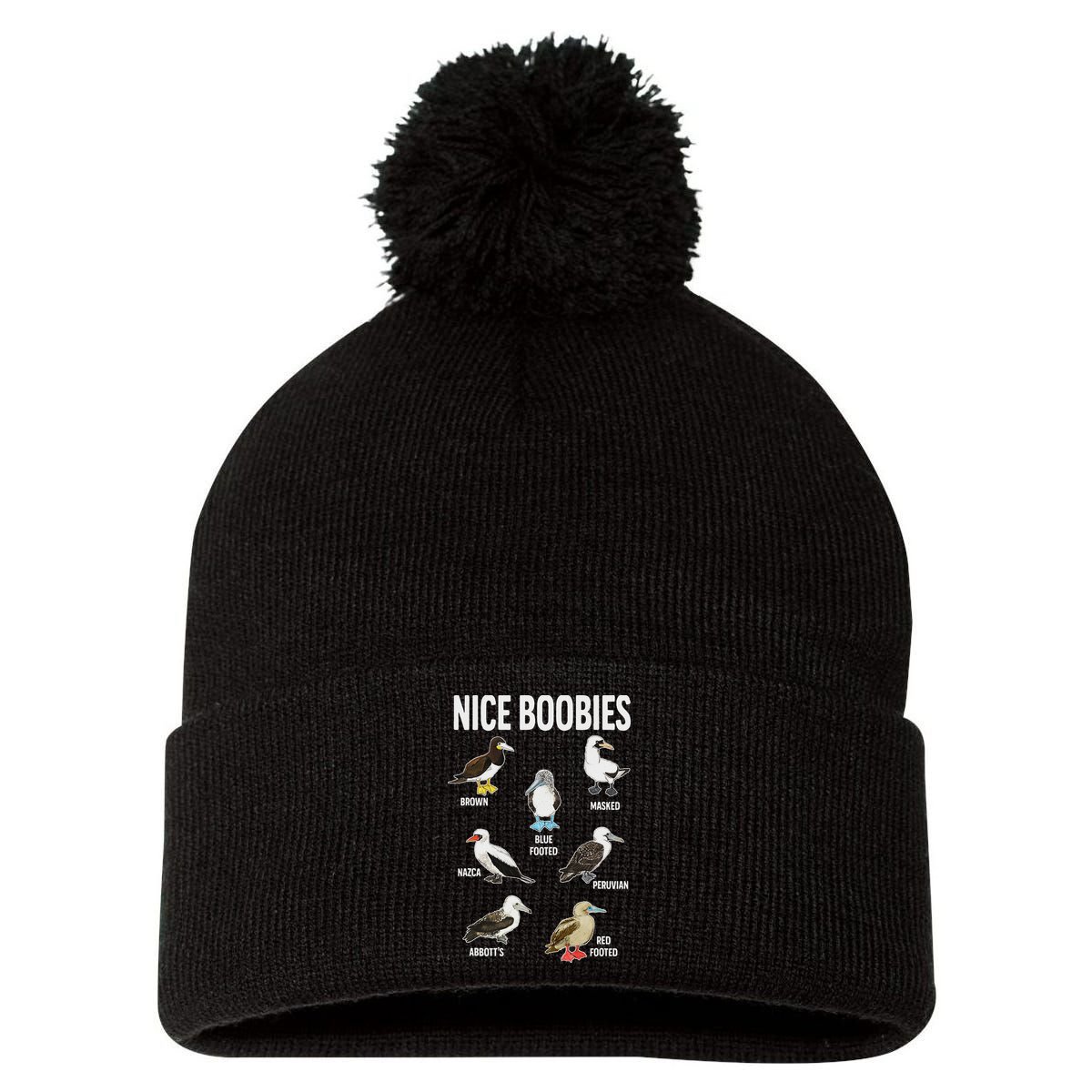 Nice Boobies Pun Adult Joke Funny Bird Lover Birdwatcher Pom Pom 12in Knit Beanie