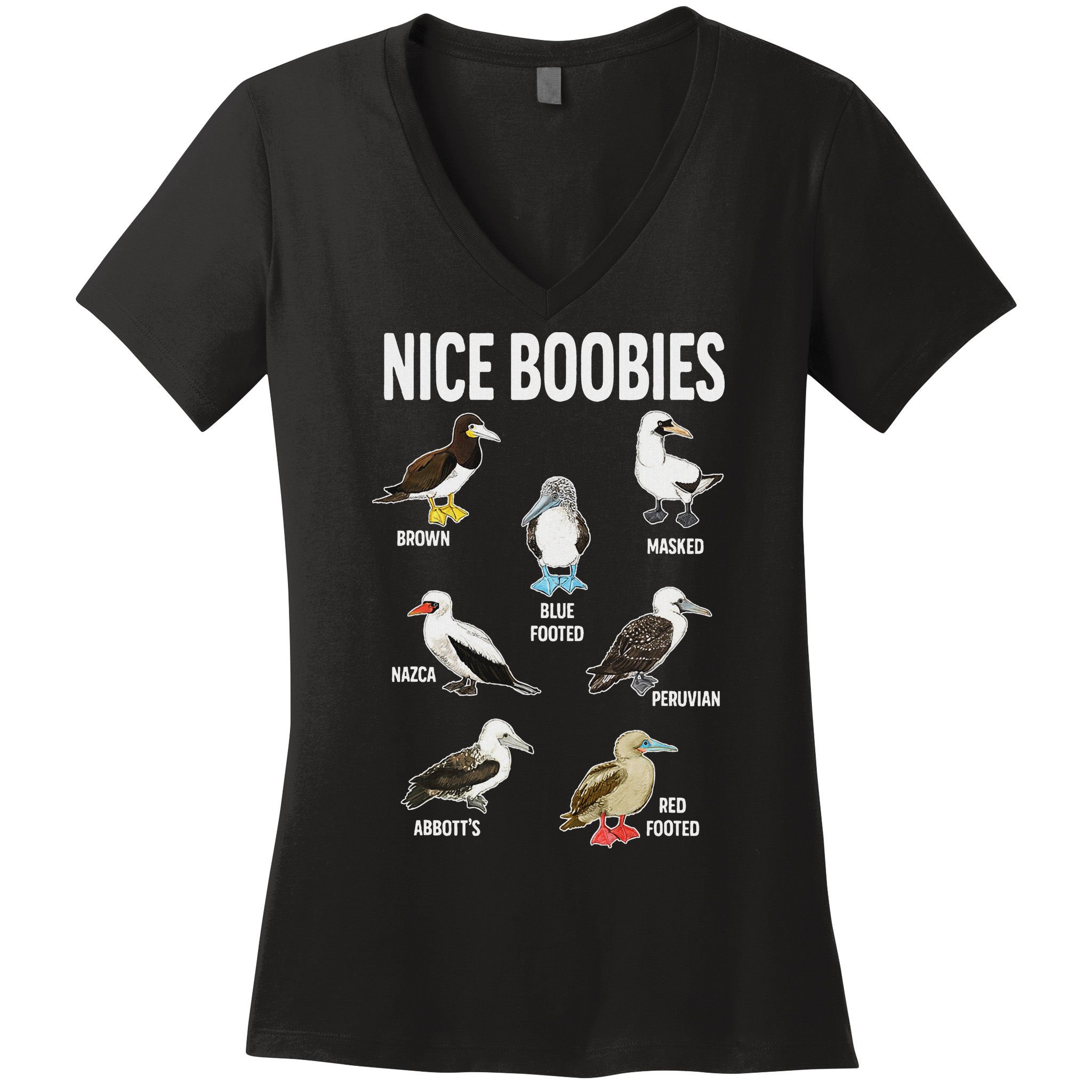 Nice Boobies Pun Adult Joke Funny Bird Lover Birdwatcher Women's V-Neck T-Shirt