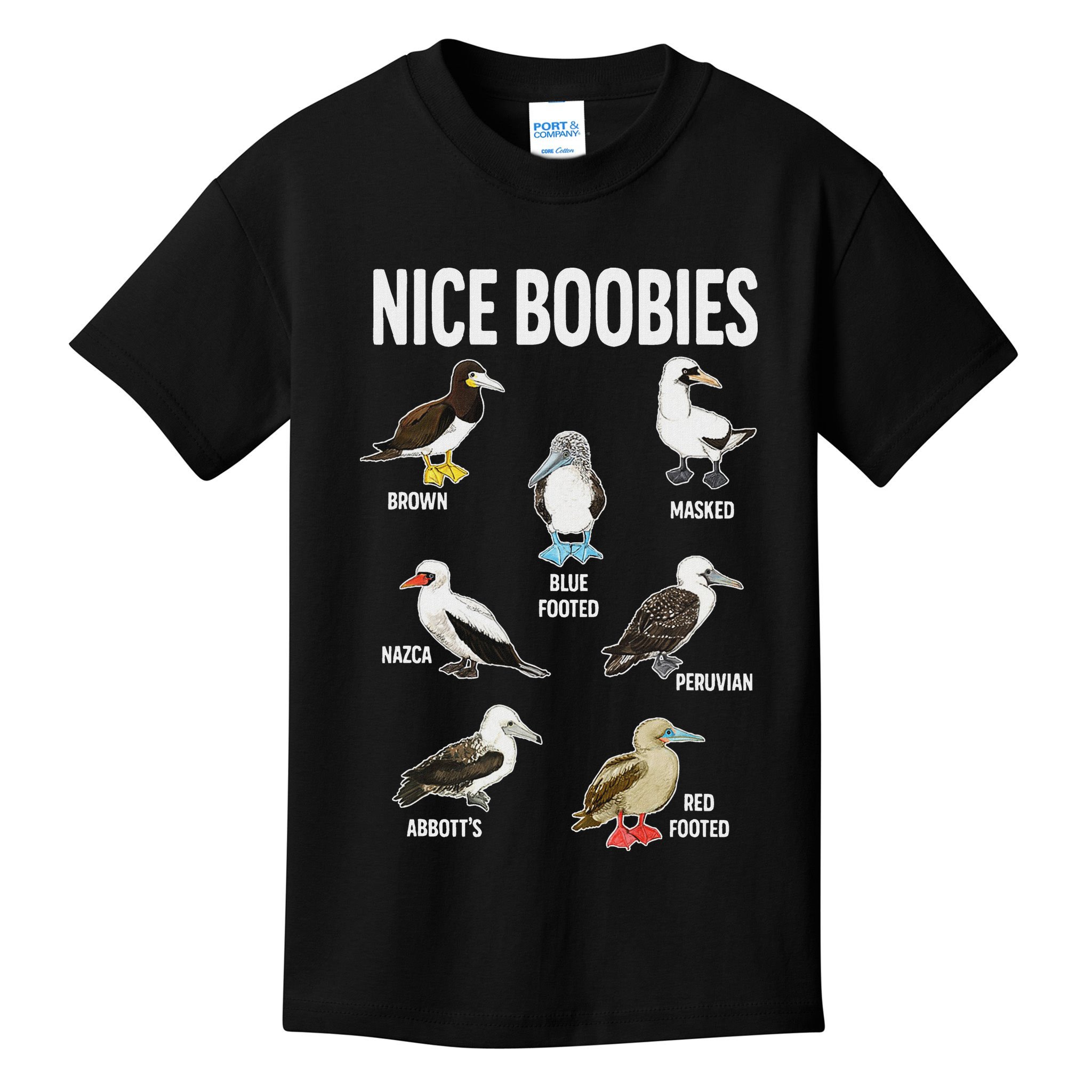 Nice Boobies Pun Adult Joke Funny Bird Lover Birdwatcher Kids T-Shirt
