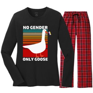 Non Binary Pride Funny No Gender Only Goose Lgbtq Enby Flag Women's Long Sleeve Flannel Pajama Set 