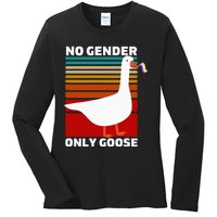 Non Binary Pride Funny No Gender Only Goose Lgbtq Enby Flag Ladies Long Sleeve Shirt