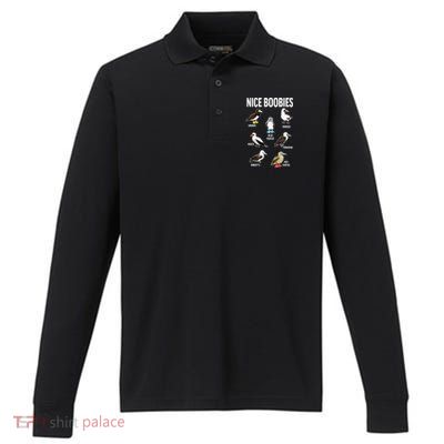 Nice Boobies Pun Adult Joke Funny Bird Lover Birdwatcher Performance Long Sleeve Polo