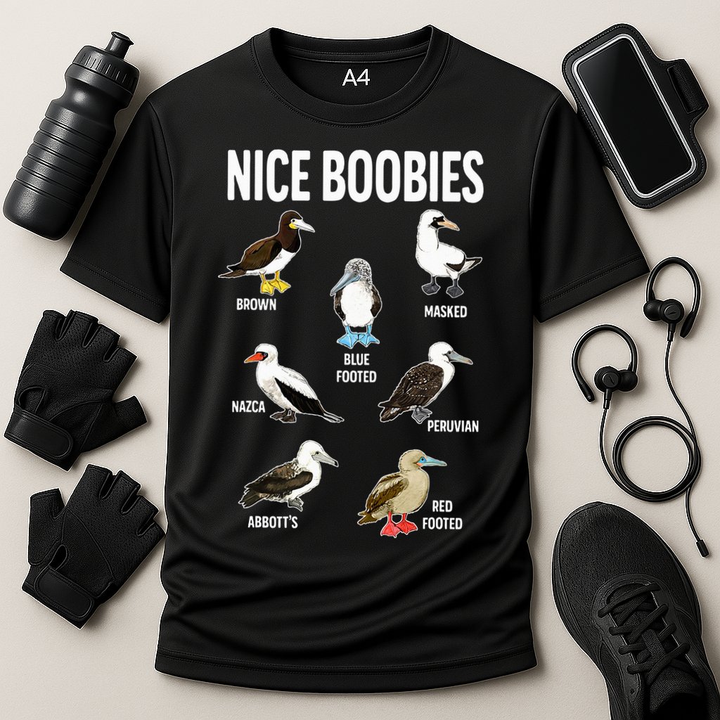Nice Boobies Pun Adult Joke Funny Bird Lover Birdwatcher Cooling Performance Crew T-Shirt