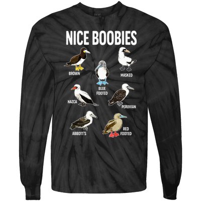 Nice Boobies Pun Adult Joke Funny Bird Lover Birdwatcher Tie-Dye Long Sleeve Shirt