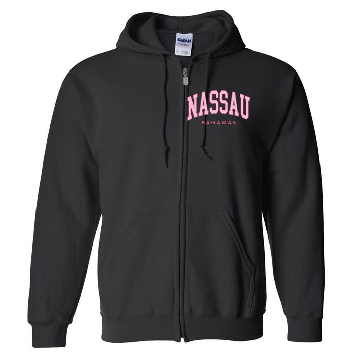 Nassau Bahamas Preppy Retro Pink Souvenir Full Zip Hoodie