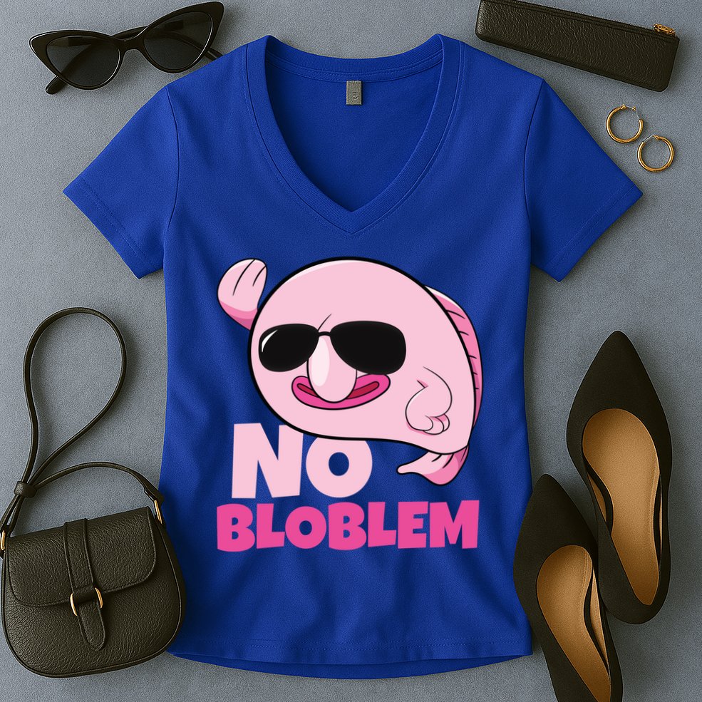No Bloblem Problem Deep Sea Fish Sea Animal Blobfish Funny Gift Women's V-Neck T-Shirt
