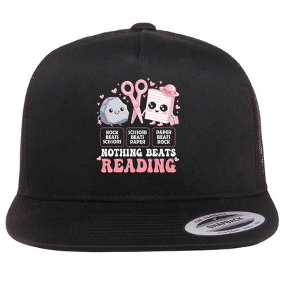   Nothing Beats Reading Book Librarian Rock Paper Scissors   Flat Bill Trucker Hat