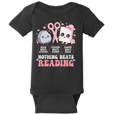   Nothing Beats Reading Book Librarian Rock Paper Scissors   Baby Bodysuit