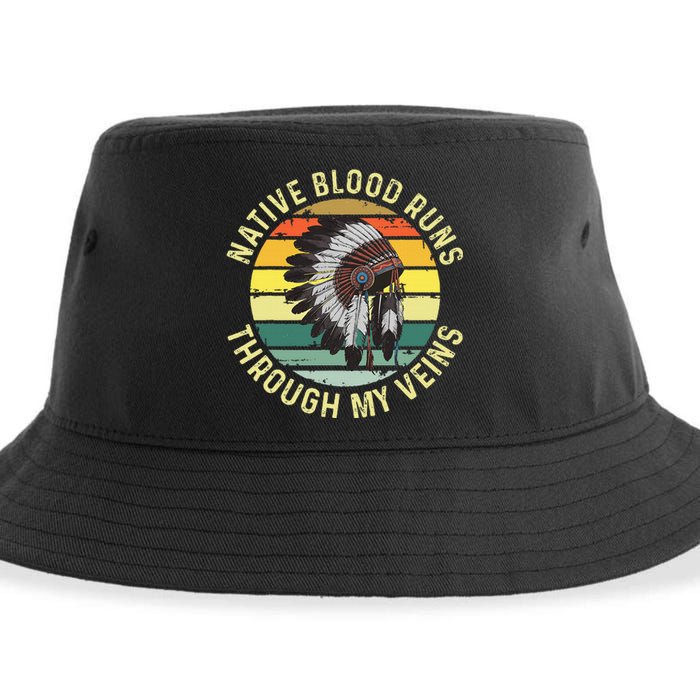 Native Blood Runs Through My Veins Blood Indigenous American Sustainable Bucket Hat