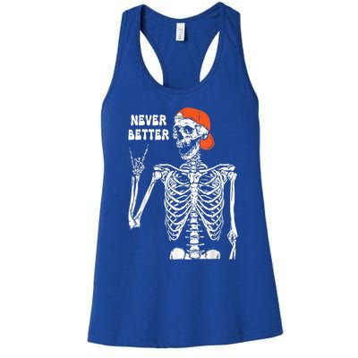 Never Better Rocker Skeleton Hand Rock On Halloween Costume Cute Gift Women's Racerback Tank