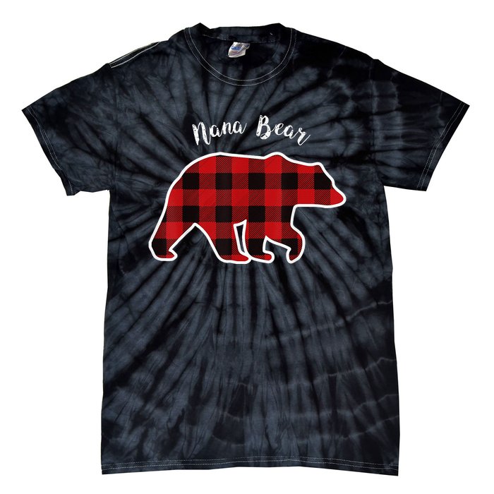 Nana Bear Red Plaid Christmas Pajama Family Grandma Tie-Dye T-Shirt