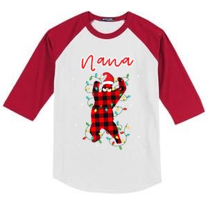 Nana Bear Red Buffalo Plaid Grandma Bear Pajama Xmas Gift Kids Colorblock Raglan Jersey