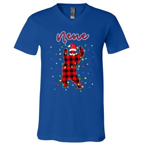 Nene Bear Red Buffalo Plaid Grandma Bear Pajama Xmas Gift V-Neck T-Shirt