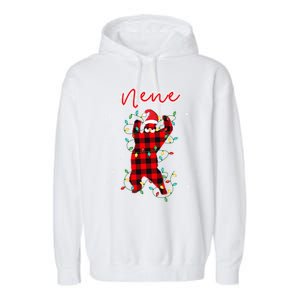 Nene Bear Red Buffalo Plaid Grandma Bear Pajama Xmas Gift Garment-Dyed Fleece Hoodie