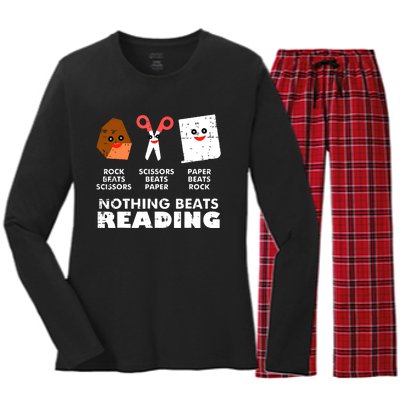 Nothing Beats Reading Book Librarian Across America Women's Long Sleeve Flannel Pajama Set 