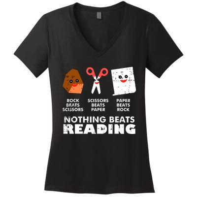 Nothing Beats Reading Book Librarian Across America Women's V-Neck T-Shirt