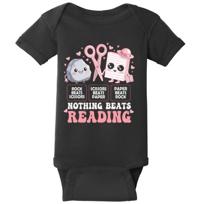 Nothing Beats Reading Book Librarian Rock Paper Scissors  Baby Bodysuit