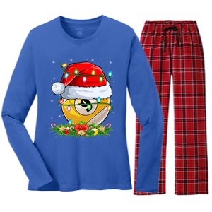 Nine Ball Sports Lover Lights Xmas Santa Nine Ball Christmas Gift Women's Long Sleeve Flannel Pajama Set 