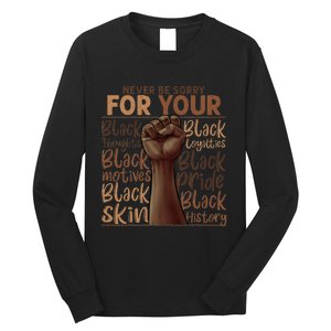 Never Be Sorry For Being Black History Juneteenth Gifts Long Sleeve Shirt